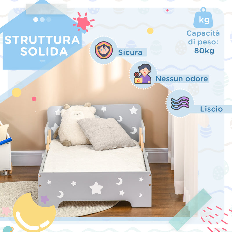 Struttura Letto Singolo per Bambini 143x76x49 cm con Motivi a Stelle e Luna in Pannelli di MDF e Truciolato Grigio-6