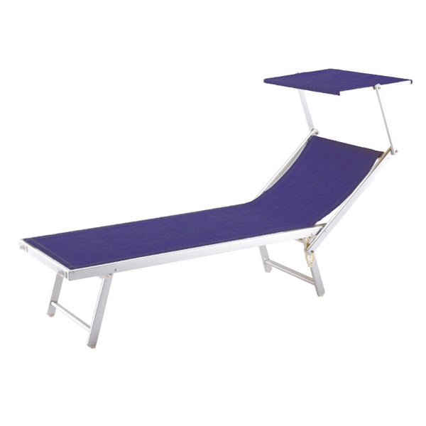 Transat 185x71,5x41 cm en Aluminium et Textilène avec Parasol Bleu sconto