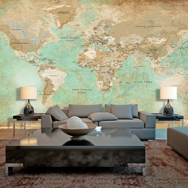 Papier Peint Mural XXL - Carte du Monde Turquoise II 500x280cm Erroi online