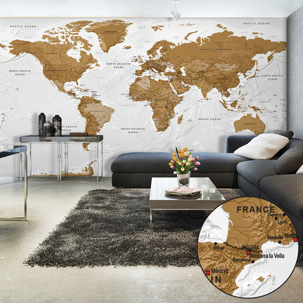 acquista Papier Peint Mural XXL - Carte du Monde - Océans Blancs II 500x280cm Erroi