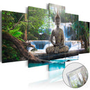 Quadro su Vetro Acrilico - Buddha And Waterfall 100x50cm Erroi-1