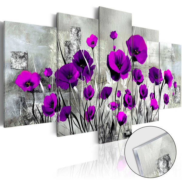 sconto Image Sur Verre Acrylique - Prairie - Coquelicots Violets 100x50cm Erroi