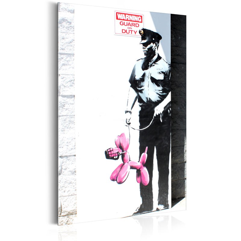 Targa In Metallo - Police Guard Pink Balloon Dog By Banksy 31x46cm Erroi-1