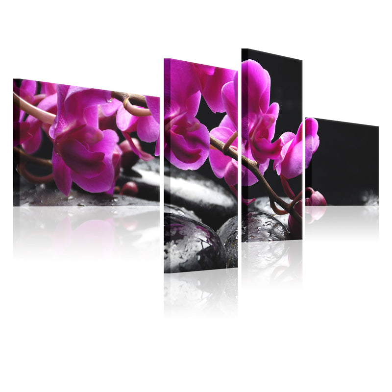 Quadro - Orchidea Rosa e Pietre Zen 100X45Cm Erroi-1