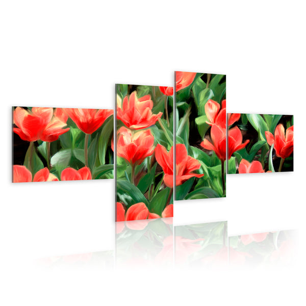 Oeuvre - Tulipes rouges sur un pré 100x45cm Erroi sconto