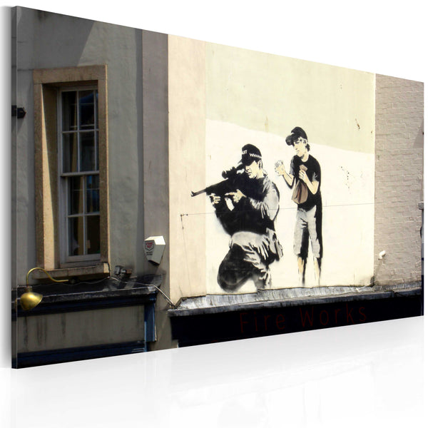 Tableau sur toile - Tireur d'élite et enfant Banksy Erroi sconto