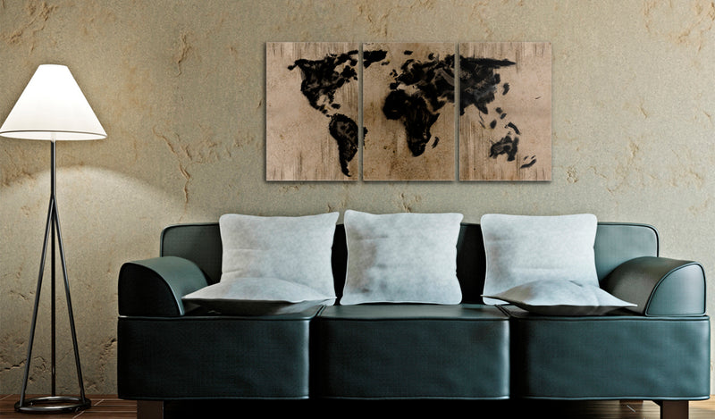 Quadro - Mappa Del Mondo Nero Inchiostro 60X30Cm Erroi-2