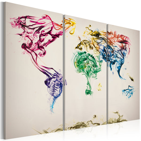 sconto Tableau sur toile - Mappemonde Colourful Columns Of Smoke Triptych Erroi