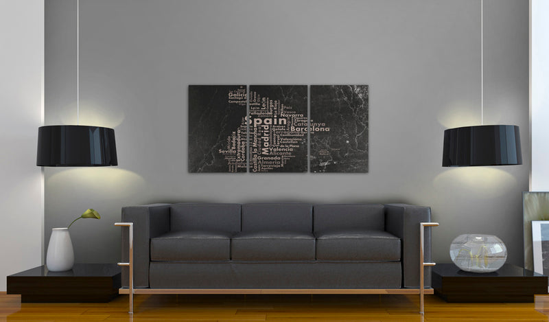 Quadro - Map Of Spain On The Blackboard - Triptich 60X30Cm Erroi-2