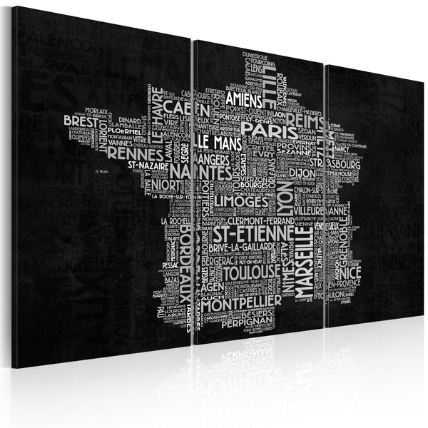 sconto Affiche - Texte Carte De France Sur Fond Noir - Triptyque Erroi