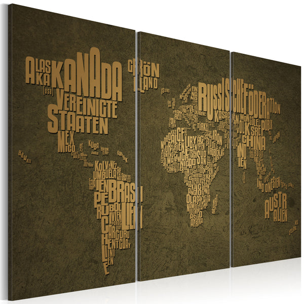 prezzo Affiche - Carte du Monde Langue Allemande Continents Beige, Triptyque Erroi