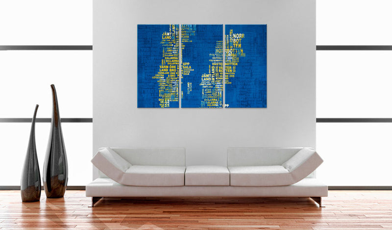 Quadro - Mappa di Svezia Sfondo Azzurro : Trittico 60X40Cm Erroi-2