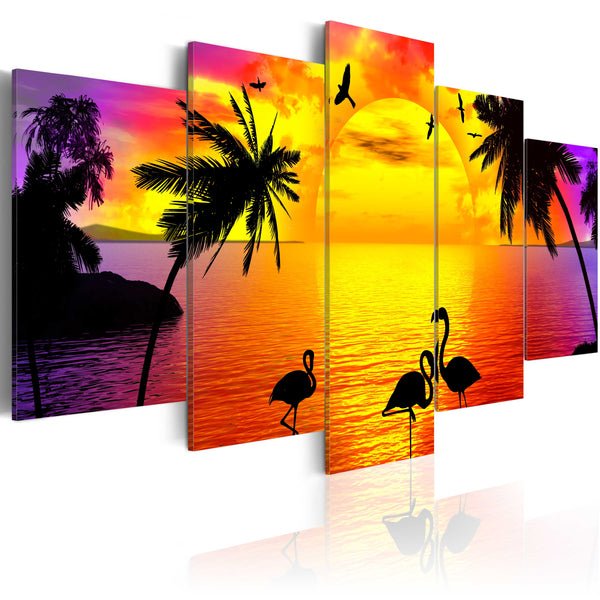 sconto Tableau Sur Toile - Coucher De Soleil Et Flamants Roses Erroi