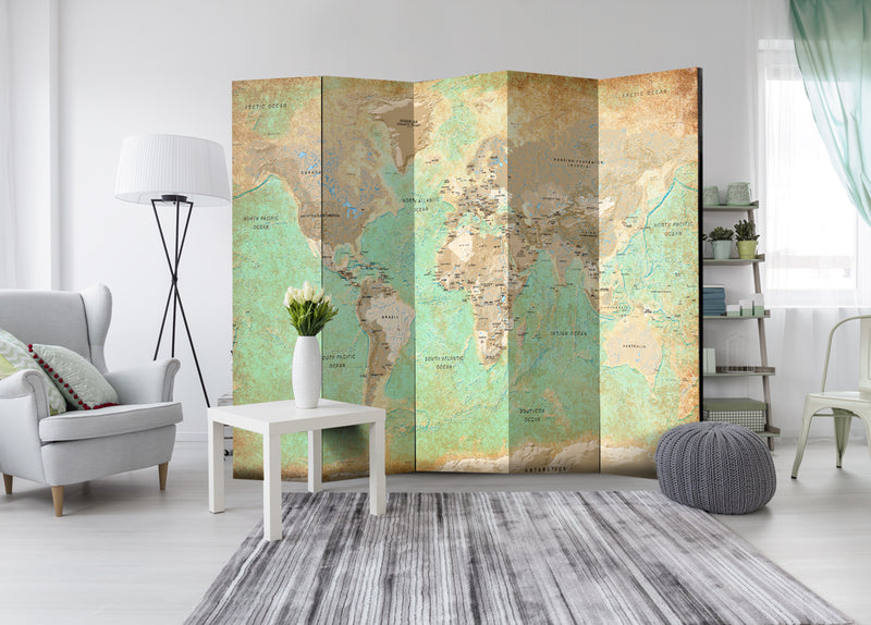 Paravento 5 Pannelli - Turquoise World Map 225x172cm Erroi-2