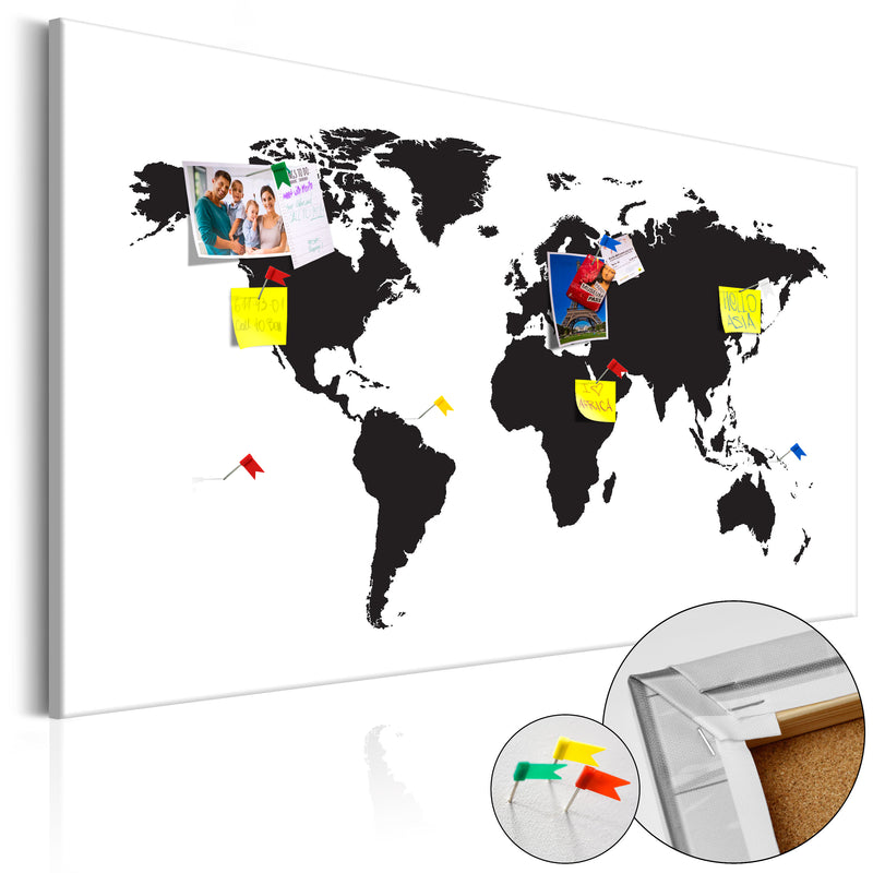 Quadro di Sughero - World Map - Black & White Elegance [Cork Map] 120x80cm Erroi-1