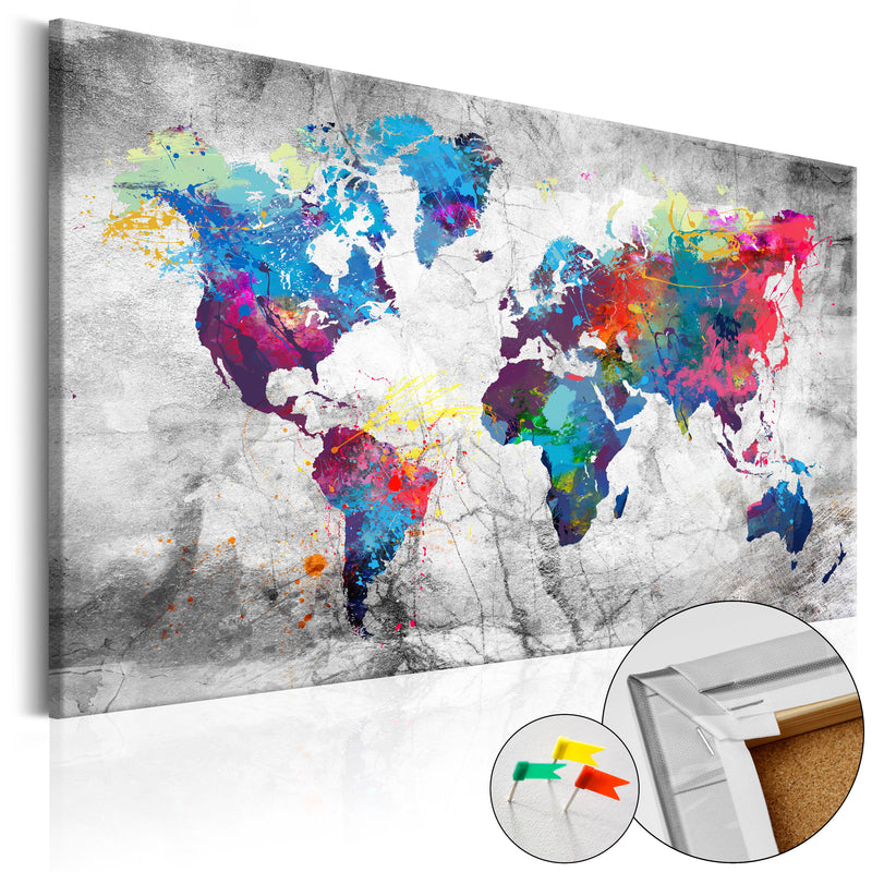 Quadro di Sughero - World Map - Grey Style [Cork Map] 120x80cm Erroi-1