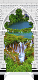 Carta da Parati Fotomurale per Porta - Gothic Arch And Waterfall i 80x210 cm Erroi-2