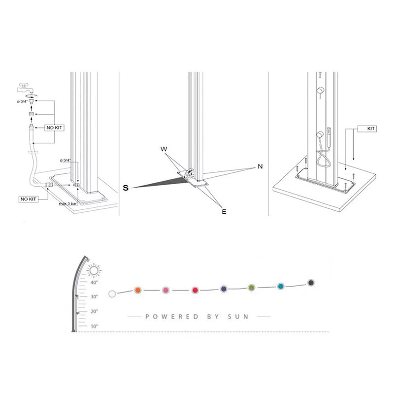 Doccia Solare da Esterno Giardino 30L Miscelatore Arkema Spring Fascia Inox Bianco Crema-6