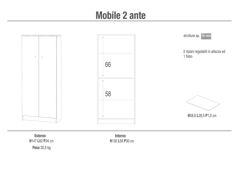 Mobile 2 Ante 62x147x34 cm Eucalipto-2