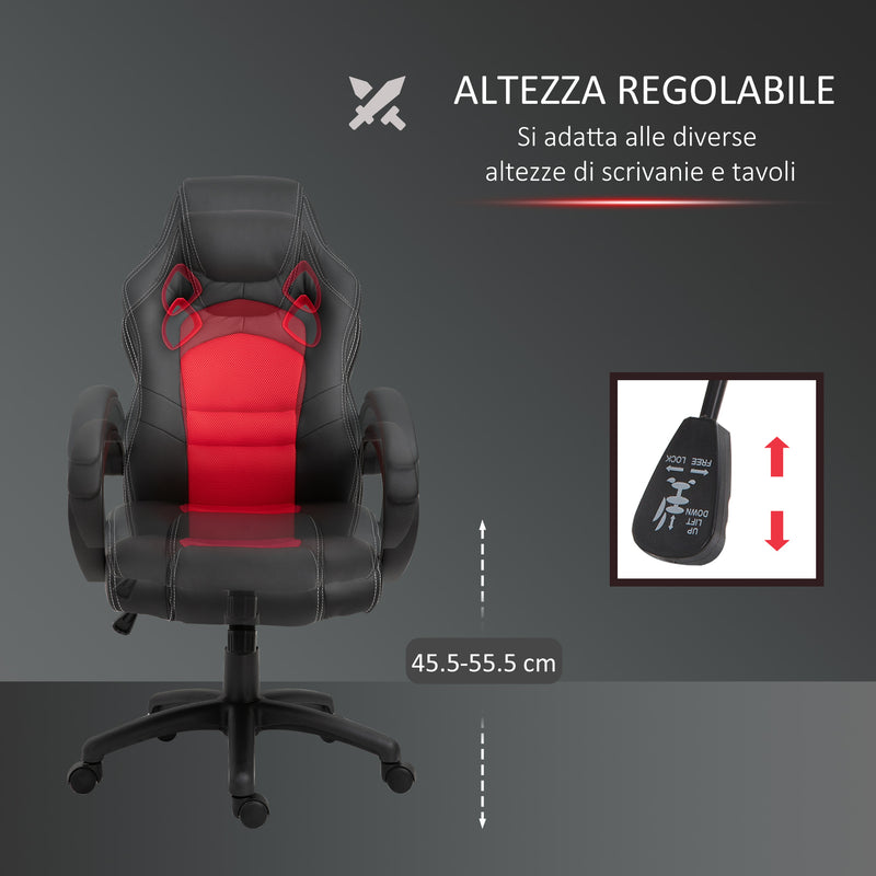 Sedia da Gaming Ergonomica in Similpelle Rosso e Nero-4