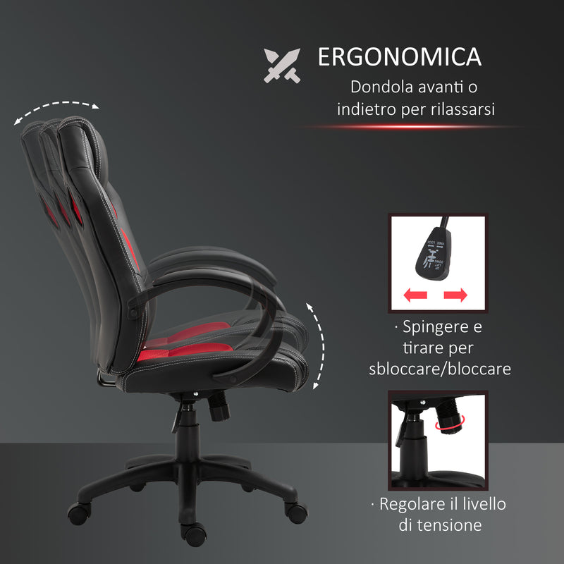 Sedia da Gaming Ergonomica in Similpelle Rosso e Nero-6