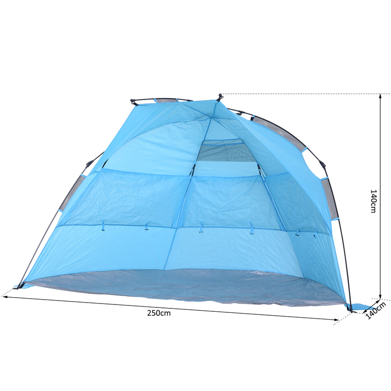 Tenda da Spiaggia Impermeabile Pop Up con Corde e Picchetti Azzurro -7