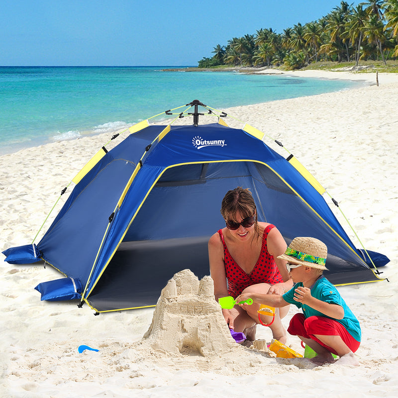 Tenda da Spiaggia Pop Up 220x173x120 cm con Finestre in Poliestere Blu-2