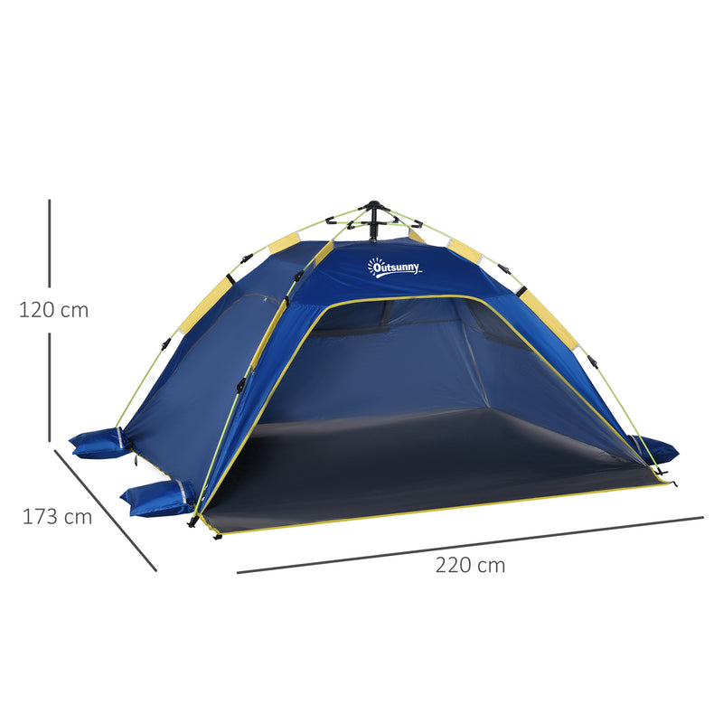 Tenda da Spiaggia Pop Up 220x173x120 cm con Finestre in Poliestere Blu-3