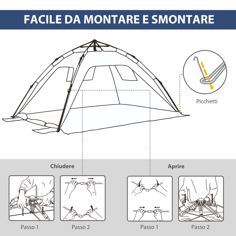 Tenda da Spiaggia Pop Up 220x173x120 cm con Finestre in Poliestere Blu-5