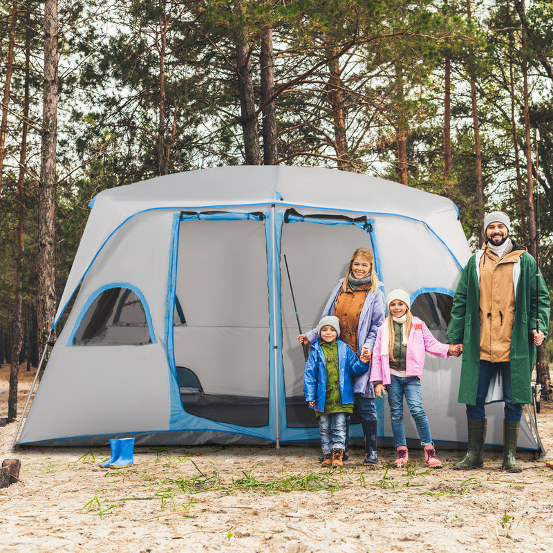 Tenda da Campeggio 4-8 Persone 4x2,75x2,1m in Tessuto Taffetà Grigio-2