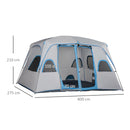 Tenda da Campeggio 4-8 Persone 4x2,75x2,1m in Tessuto Taffetà Grigio-3