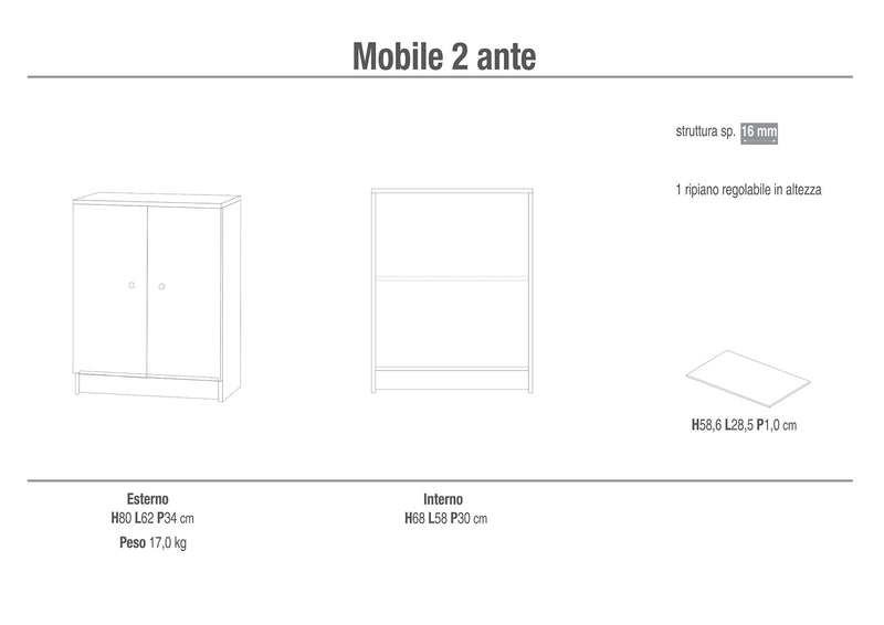 Mobile 2 Ante 62x80x34 cm Eucalipto-2