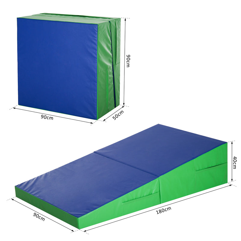 Materasso Training Pieghevole per Fitness Ginnastica Artistica Blu verde 180x90x40 cm -4