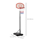 Canestro da Basket da Esterno Altezza Regolabile 175-215 cm in Metallo con Ruote Nero-3