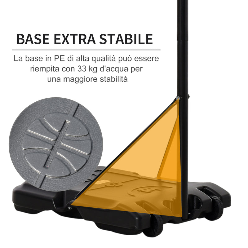 Canestro da Basket da Esterno Altezza Regolabile 175-215 cm in Metallo con Ruote Nero-6