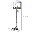 Canestro da Basket da Esterno Altezza Regolabile 160-210 cm in Acciaio con Ruote Nero-3