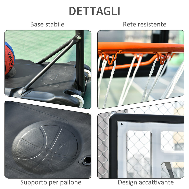 Canestro da Basket da Esterno Altezza Regolabile 160-210 cm in Acciaio con Ruote Nero-7