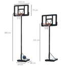 Canestro Basket da Esterno Altezza Regolabile 231-305 cm in Acciaio con Ruote Nero-3