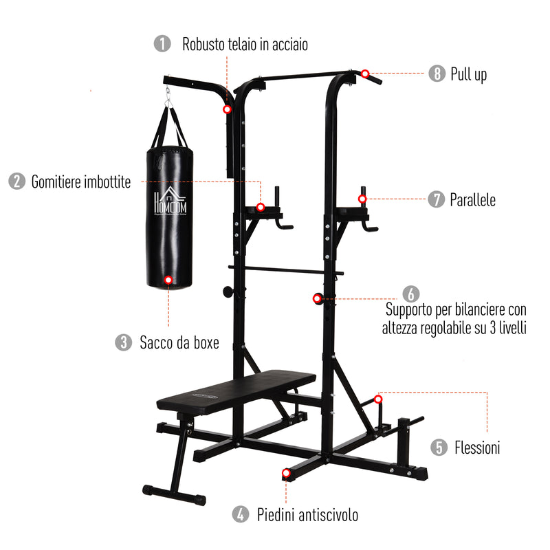 Postazione Multiuso con Panca e Sacco Boxe   Nera-6