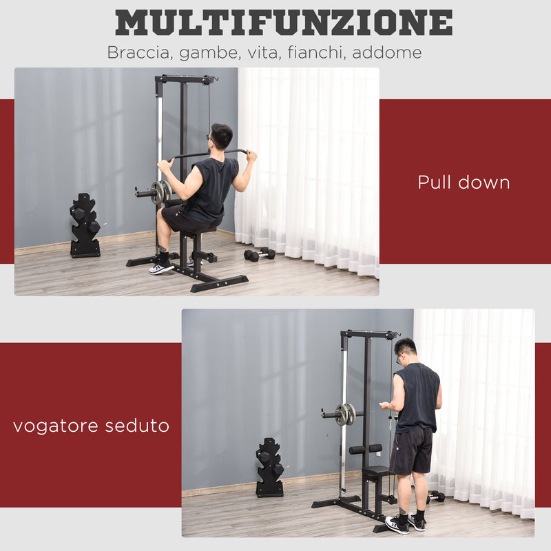 Stazione Fitness Multifunzione 107Lx120x190 cm con Panca e Cavo Regolabile Nero-4