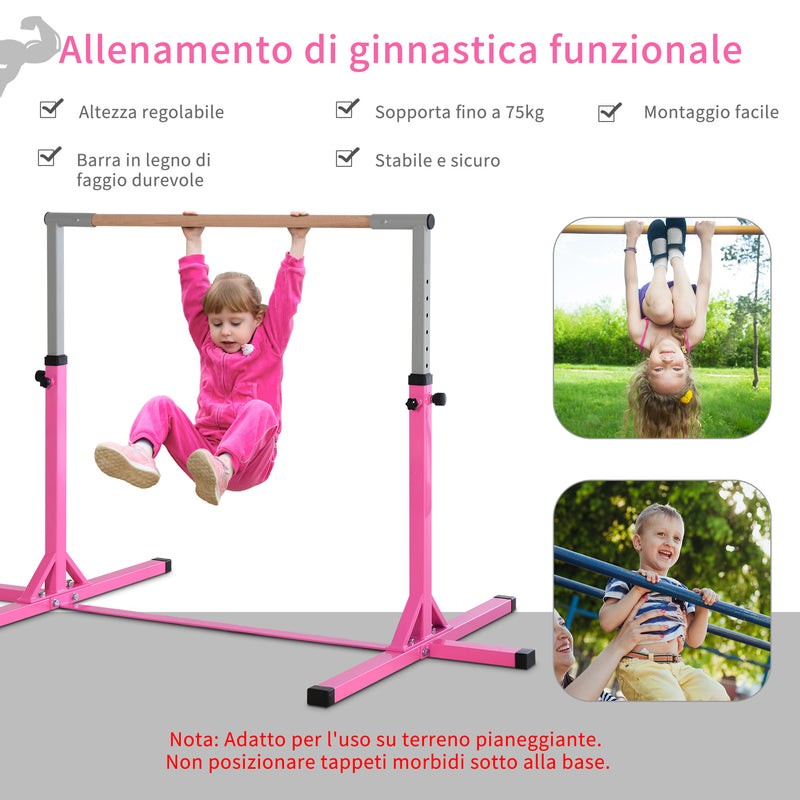 Barra Orizzontale per Ginnastica in Acciaio e Legno di Faggio   Rosa-5