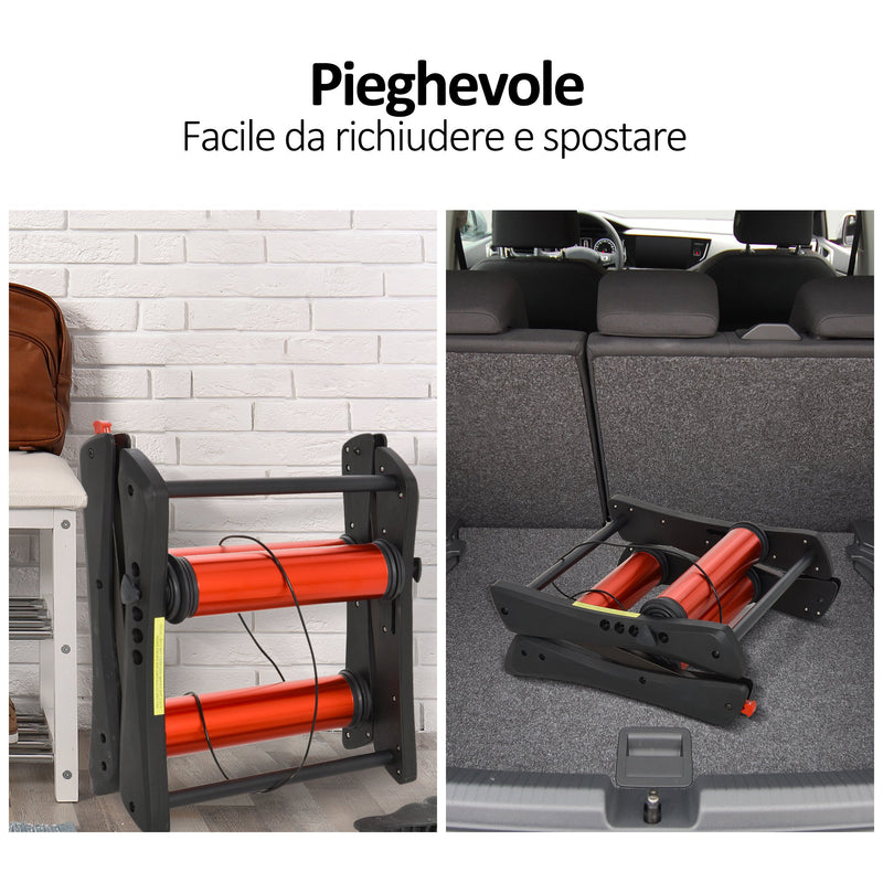 Rullo Bici Allenamento Lunghezza Regolabile 145x56x10,5 cm  Nero e Rosso-5