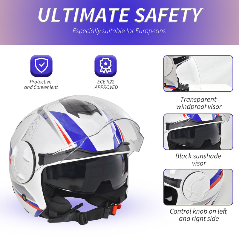 Casco Jet per Scooter Visiera Lunga e Parasole Taglia S Bianco-5