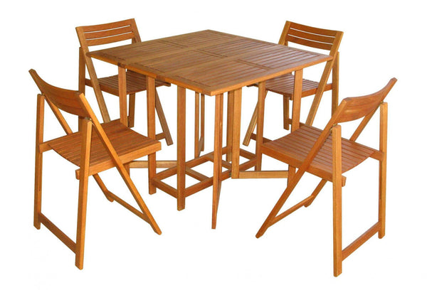 acquista Ensemble Table + 4 Chaises de Jardin Pliantes en Bois Marron