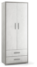 Armadio 2 Ante 2 Cassetti 71x182x41 cm Cemento/Ossido Bianco-1