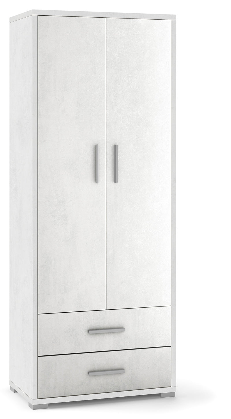 Armadio 2 Ante 2 Cassetti 71x182x41 cm Ossido Bianco-1