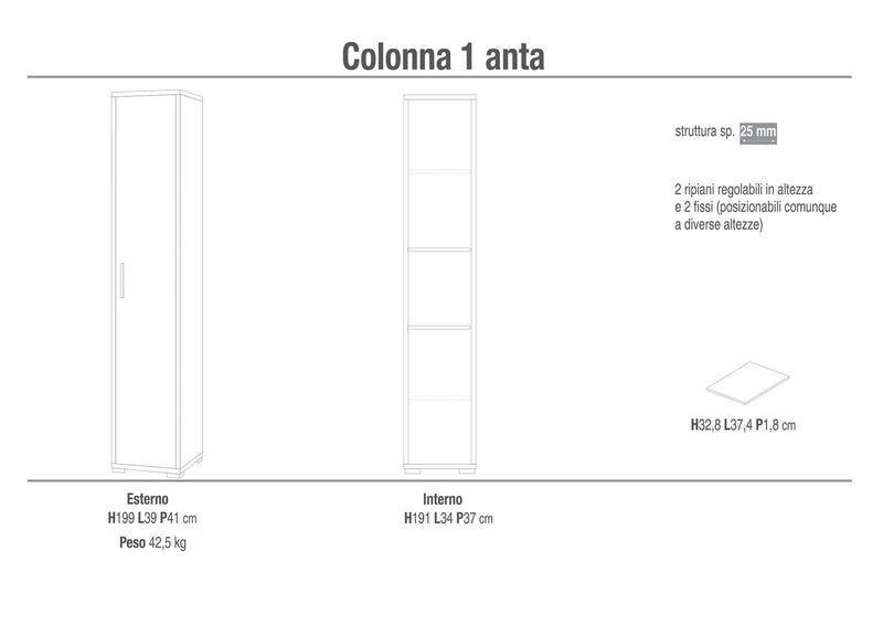 Armadio 1 Anta 39x199x41 cm Cemento-2