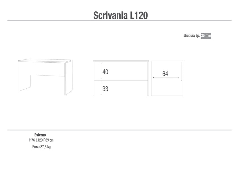 Scrivania 120x76x69 cm Ossido Bianco-2