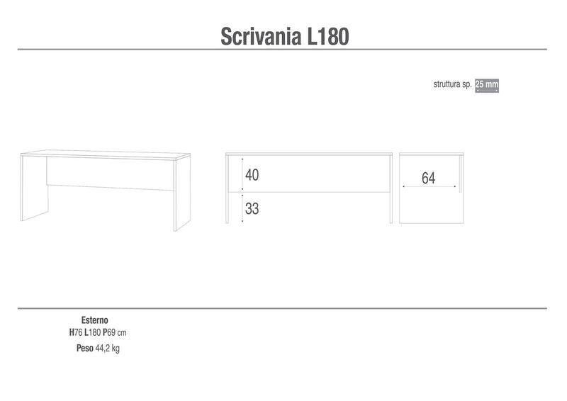 Scrivania 180x76x69 cm Ossido Bianco-2