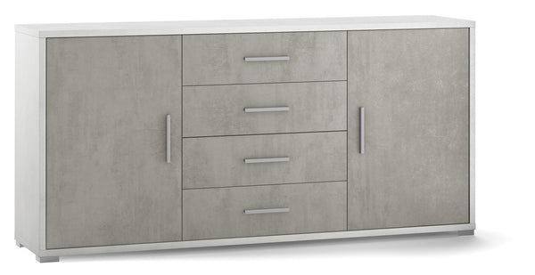 Armoire 2 Portes 4 Tiroirs 174x84x41 cm Oxyde Blanc/Ciment online